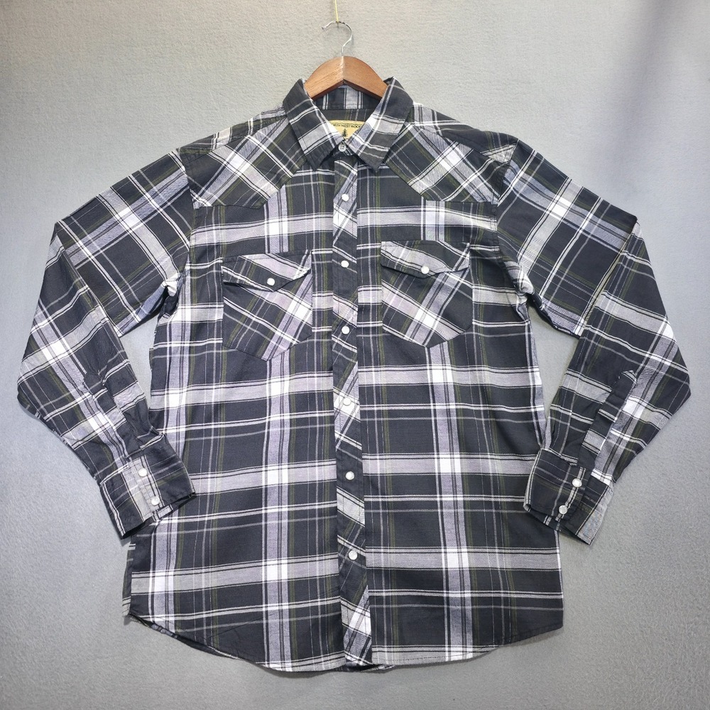 North Westwood Men's Black Plaid Pearl Snap Western Shirt Size Large